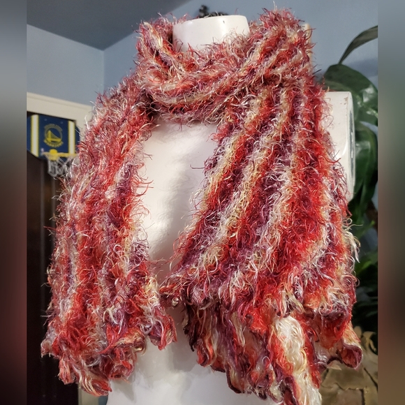 3pcs Scarf Bundle/ Vintage Fussy Tube, Pink Loop, Black and White Fringe Knit - Picture 5 of 13